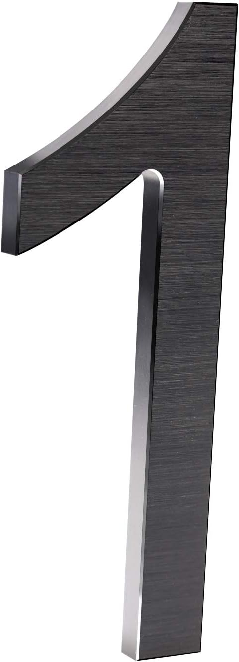 8 Inch Modern House Numbers- Premium Aluminum Floating Home Address Number with Elegant & Sophisticated Brushed Finish, Black, Number 1