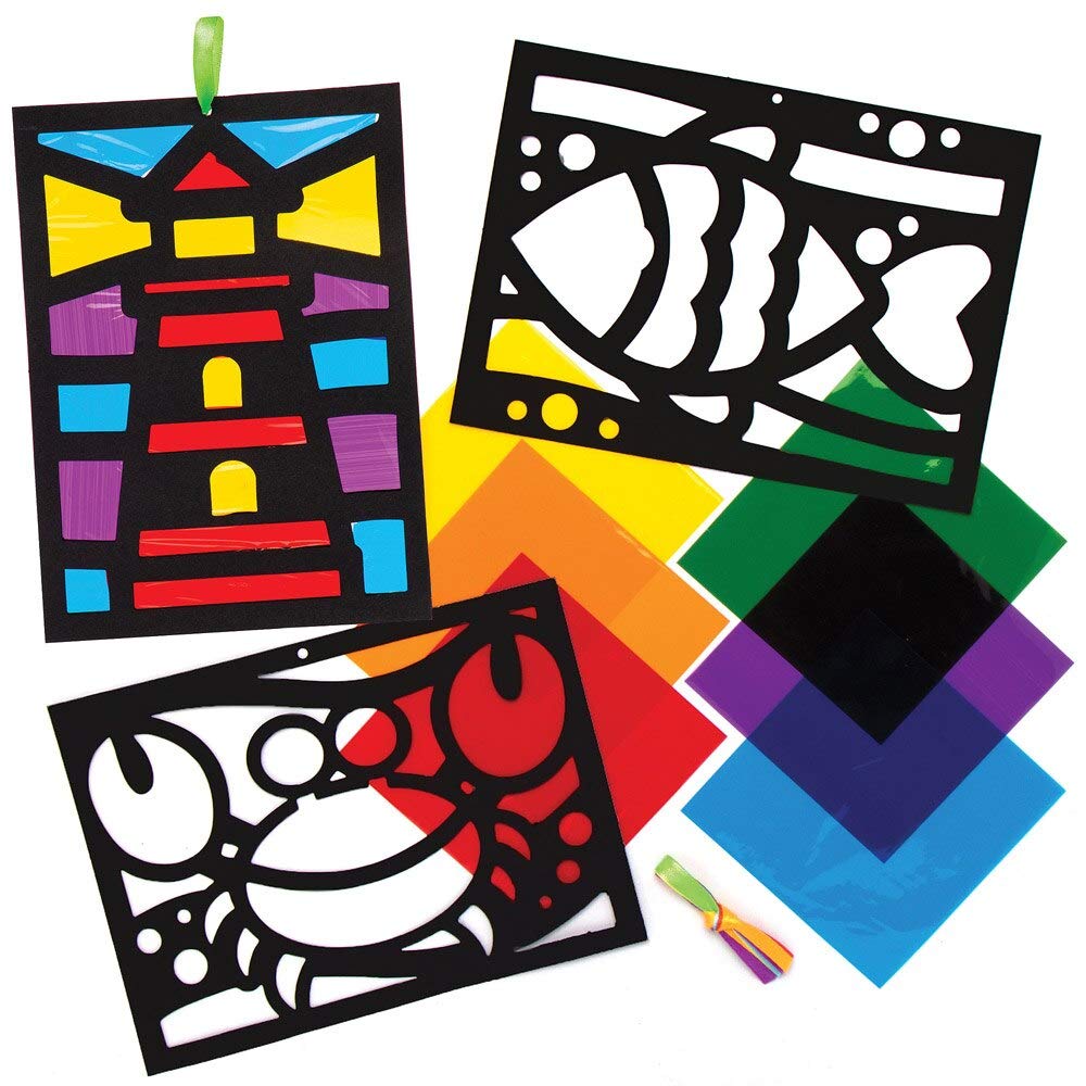 Baker Ross AT865 Seaside Stained Glass Decoration Kits - Pack of 6, For Kids Arts and Crafts Projects