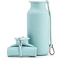 TakeToday Collapsible Water Bottles 20 oz, Leak Proof, BPA Free Foldable Silicone Travel Water Bottle Cups for Taveling, Outdoors, On the go, Sage Green