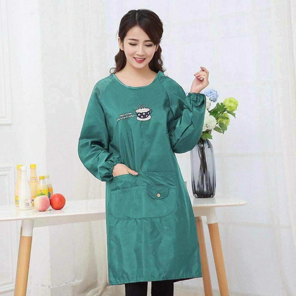 Bove Korean Version Ms Waterproof Gown Long Sleeve Waist, Apron Adult Kitchen Work Clothes Anti-Dressing.-Blue