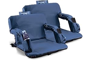HISHINE Stadium Seats for Bleachers with Back Support and Thick Padded Cushion,24" Extra Wide Portable Reclining Folding Chair with Optional Arms, 4 Pockets and Shoulder Straps,Big Size,Dark Blue,2PCS