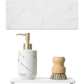 2PCS Water Absorbing Stone Drying Tray for Kitchen Counter &amp; Bathroom Sink, Diatomite Faucet Splash Guard, Soap Dispenser Rack &amp; Sponge Holder Caddy Organizer, Marble White (Printed Pattern), 9"x 3.5"