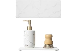 RAZBORCI 2PCS Diatomite Marble Tray Water Absorbing Mat for Kitchen Counter, Stone Drying Vanity Caddy for Bathroom Sink,Faucet Splash Guard,Soap Dispenser Rack Sponge Holder Organizer, White, 9"x3.5"