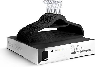 KEPLIN Velvet Hangers 20 Pack Non-Slip with Tie Bar 360° Hook Black