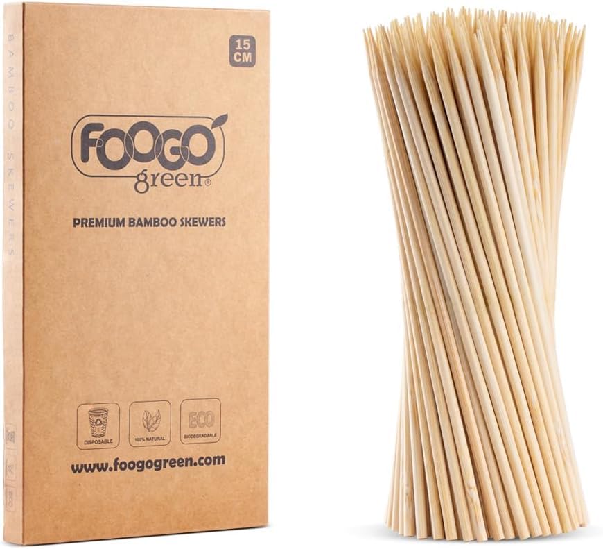 FOOGO Green 250pcs Small 15cm, Bamboo Skewers, FSC® Certified, Sturdy Eco-Friendly Wooden, Barbecue, BBQ & Kebabs Skewers, Fruit Picks, Cocktail Sticks, for Camping, Parties and Wedding
