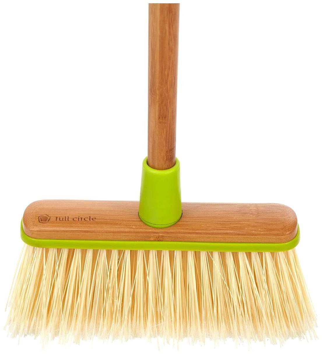 Full Circle Clean Sweep Bamboo Broom - Angled for Precision in Tight Spaces, with Recycled Stiff Bristles for Indoor & Outdoor Cleaning - Ideal for Pet Hair, Kitchen, Hardwood, and Garage, Green