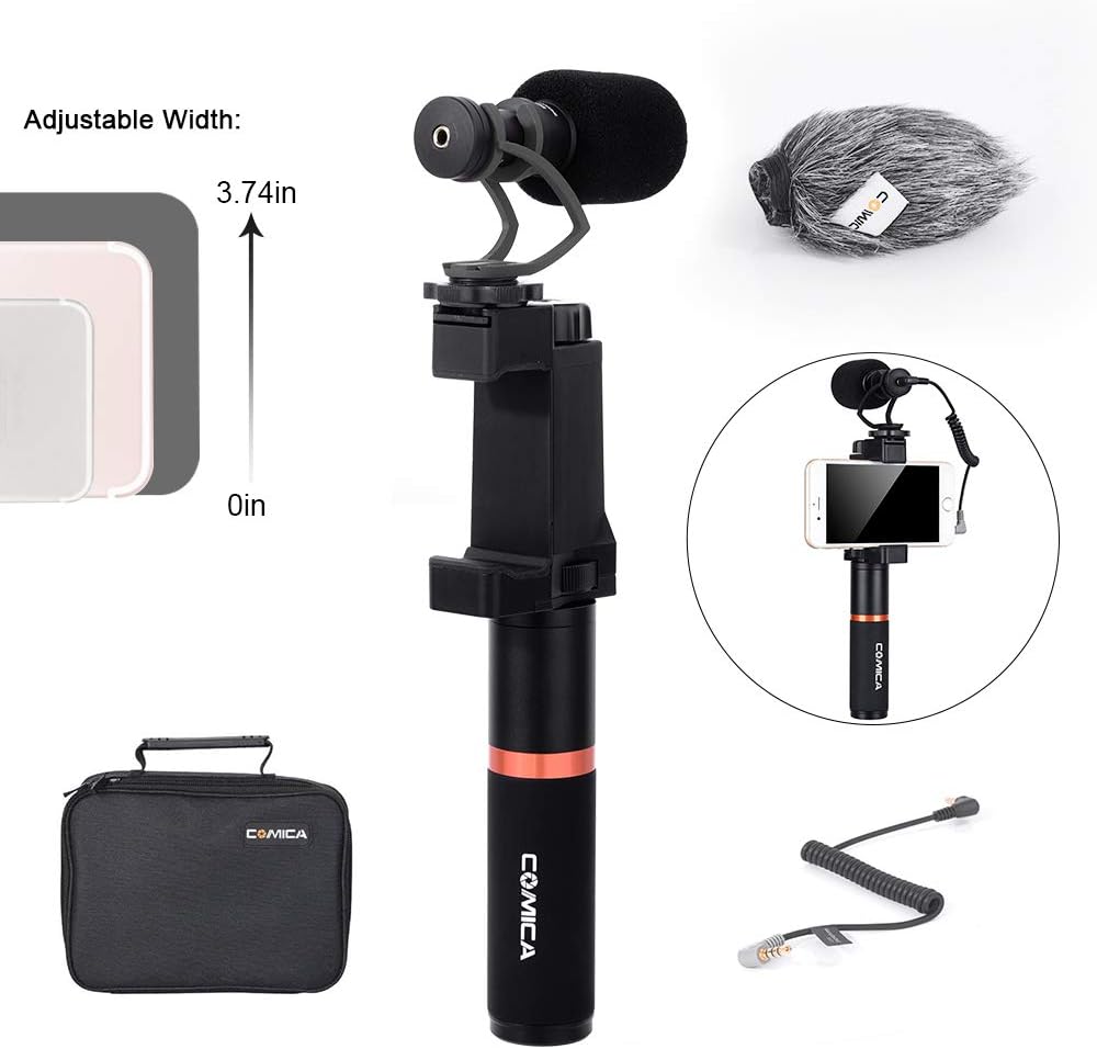 Phone Video Rig,Comica CVM-VM10-K1 Smartphone Microphone Kit with Cardioid Directional Shotgun Microphone for iPhone/Samsung LG Huawei Android Cellphone,Vlogging Kit for Video Recording