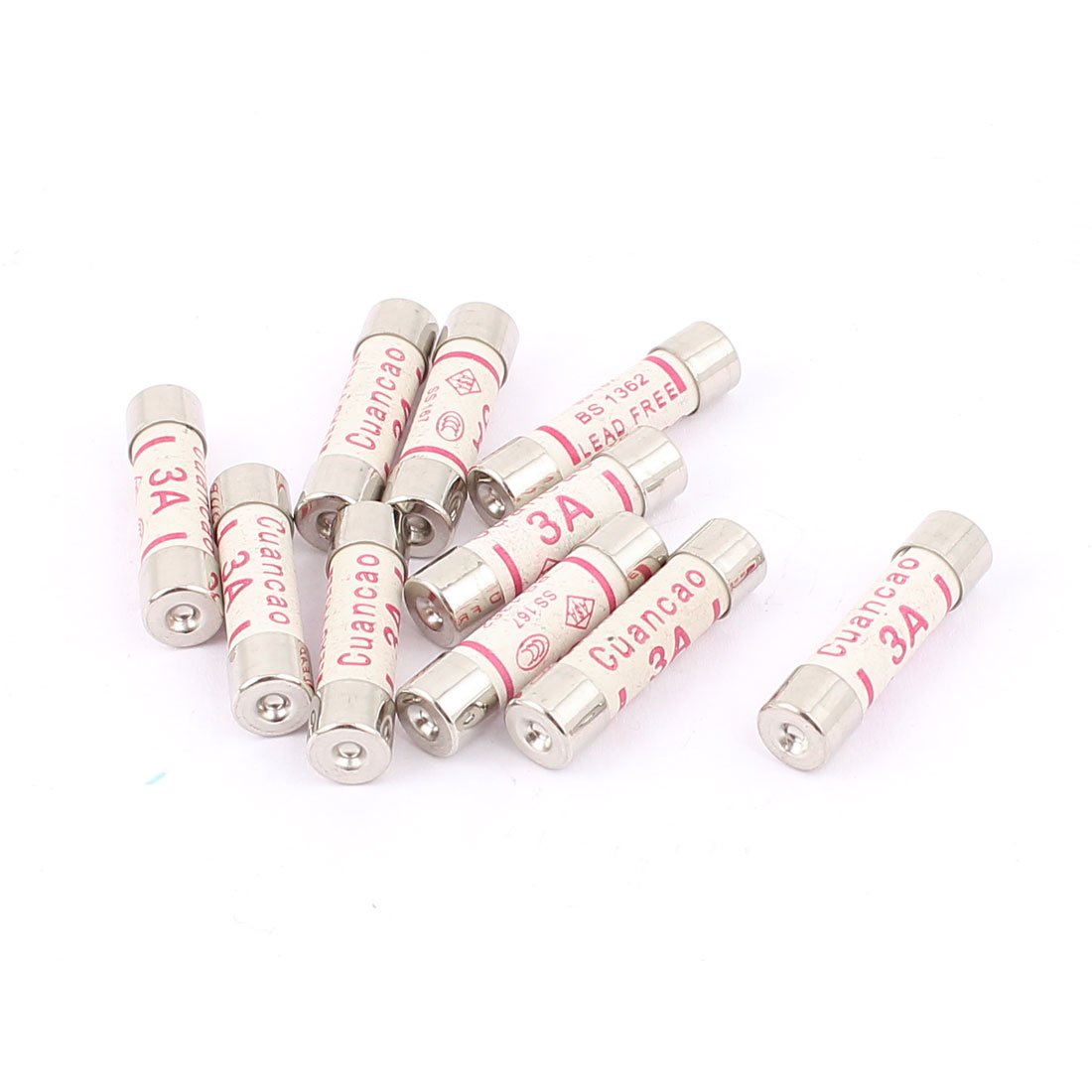 Sourcingmap 10 Pcs Low Breaking Capacity 6x25mm 3A 250V Cartridge Ceramic Fuses