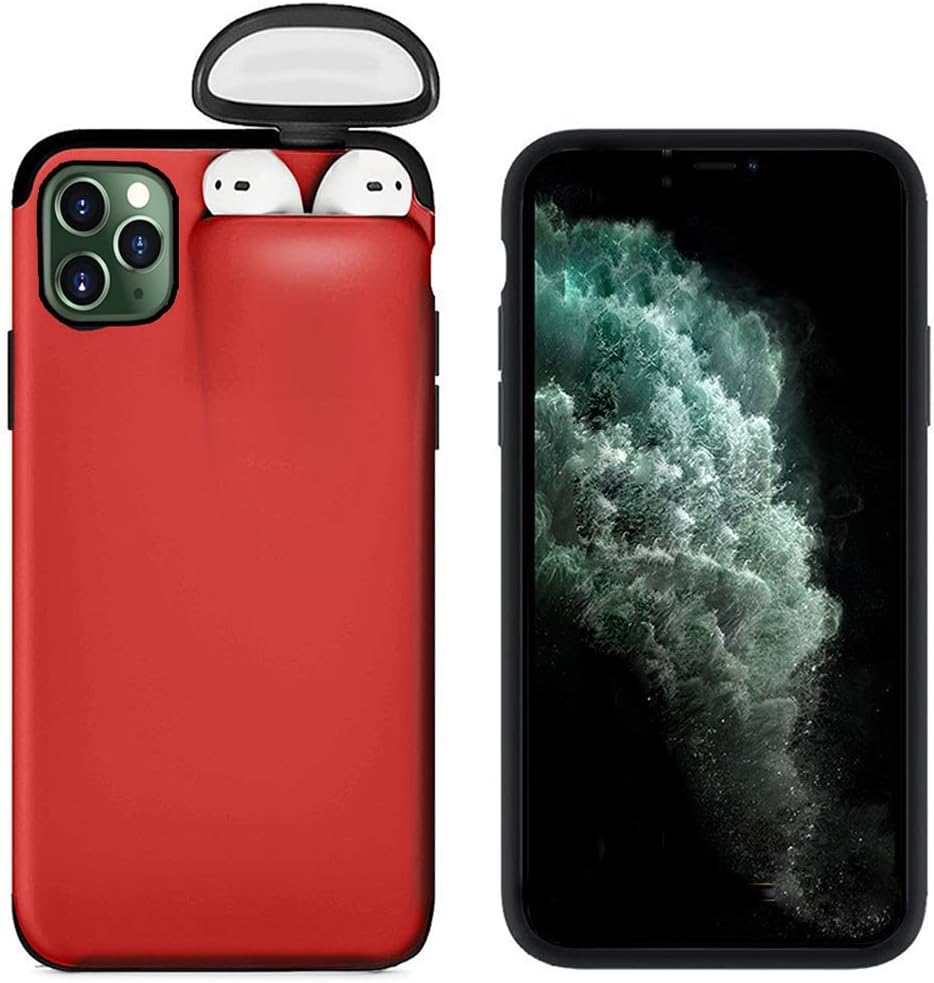 2 in 1 Case Ultra Slim Protective Cover Compatible with iPhone 11 Pro Max and for Airpods,Liquid Silicone Gel Rubber Case Full Protective Shockproof Case for iPhone 11 Pro Max with Headset Protection