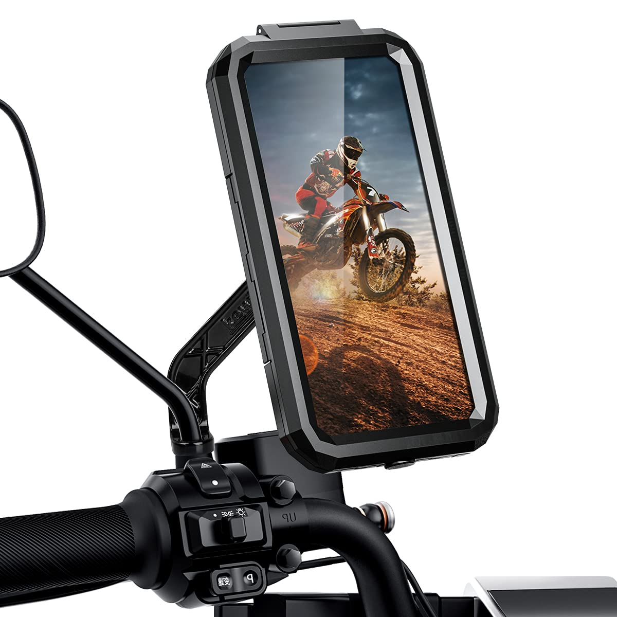 ENONEO Universal 360° Rotatable Mobile Phone Holder for Motorcycle, Scooter & More - Waterproof, Face/Touch ID, for 4.5-6.8 Inch Smartphones