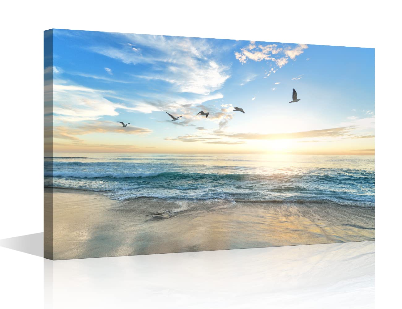 Wall Art for Living Room Beach Canvas Art Wall Decor Blue Sea Sunset Pictures Print on Canvas Natural Landscape Painting Seascape Artwork Stretched Framed Ready to Hang 12x18inch — image 1