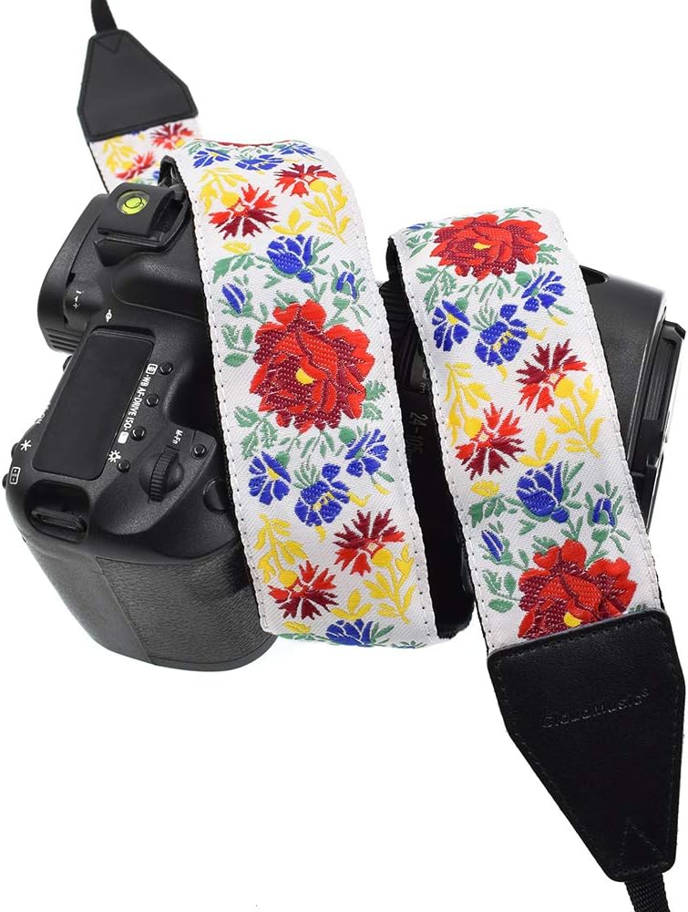 CLOUDMUSIC Camera Strap Jacquard Weave Neck Strap For Girls Men Women Floral Series (Roses In White)