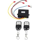 equlup 12V 24V Wireless Winch Remote Control Kit, 75ft/22.86m Control Range Universal Switch Receiver with 2 Transmitters for Truck ATV SUV UTV