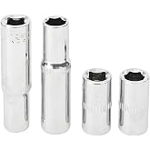 AUXBC 4Pcs 1/4-Inch Drive 7mm Deep and Shallow Socket Set, Cr-V Steel, 6-Point Metric Sockets for Versatile Use in Automotive and Mechanical Applications