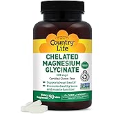 Country Life Chelated Magnesium Glycinate 400mg – High Absorption Magnesium for Calm, Muscle Relaxation, Energy & Bone Support – Certified Gluten-Free, Vegan, Kosher, Non-GMO – 90 Tablets