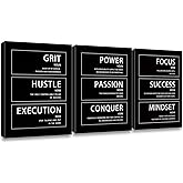 Motivational Hustle Wall Art 3 Piece Inspirational Success Execution Painting Picture Entrepreneur Quote Mindset Posters Prints Black Canvas Wall Decor for Office Living Room Workplace Framed