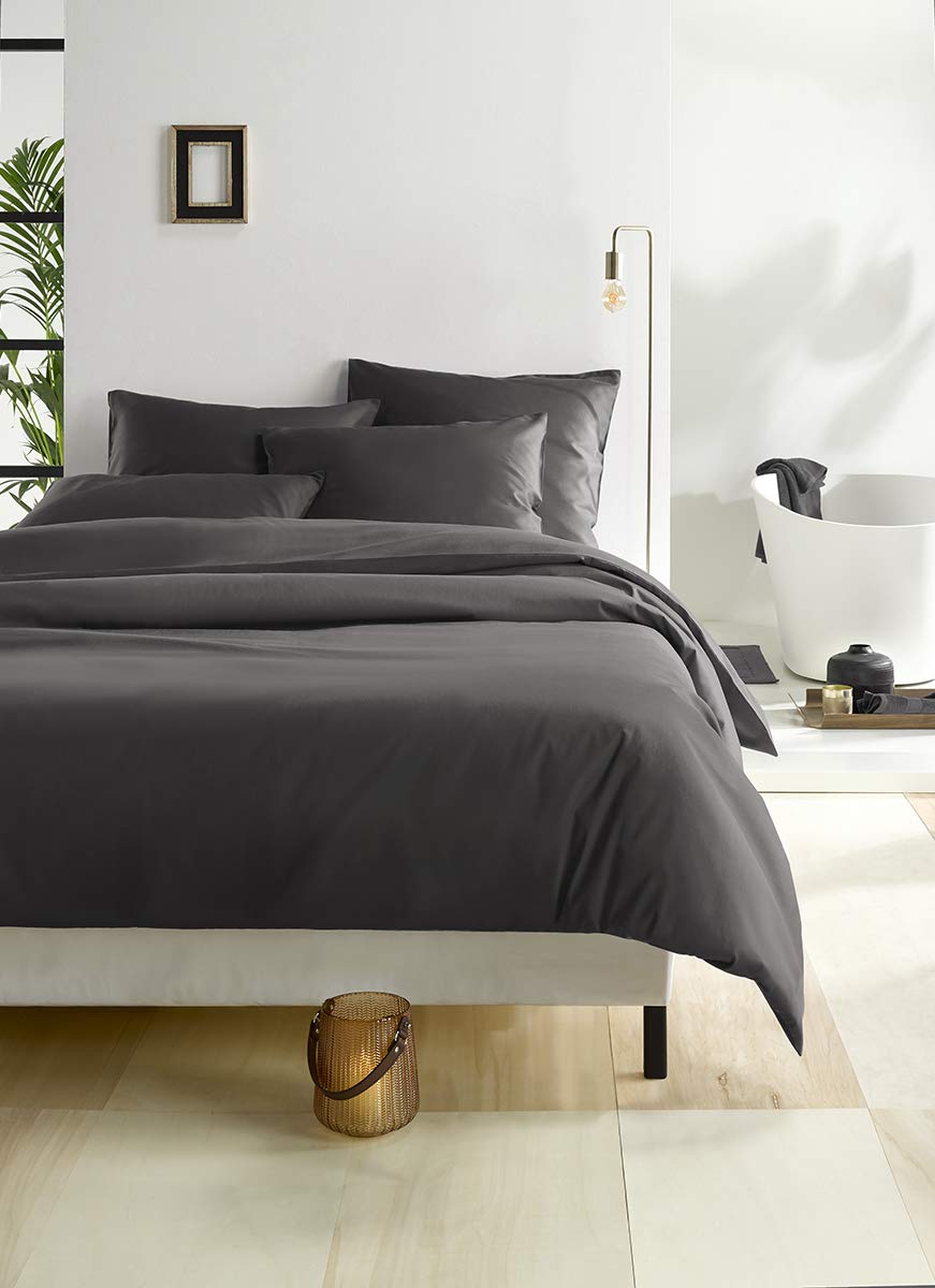 De Witte Lietaer Olivia Quality Satin Combed Cotton Bedding Set, Dark Grey/Ebony, 260 x 240 cm + 2 Pillowcases