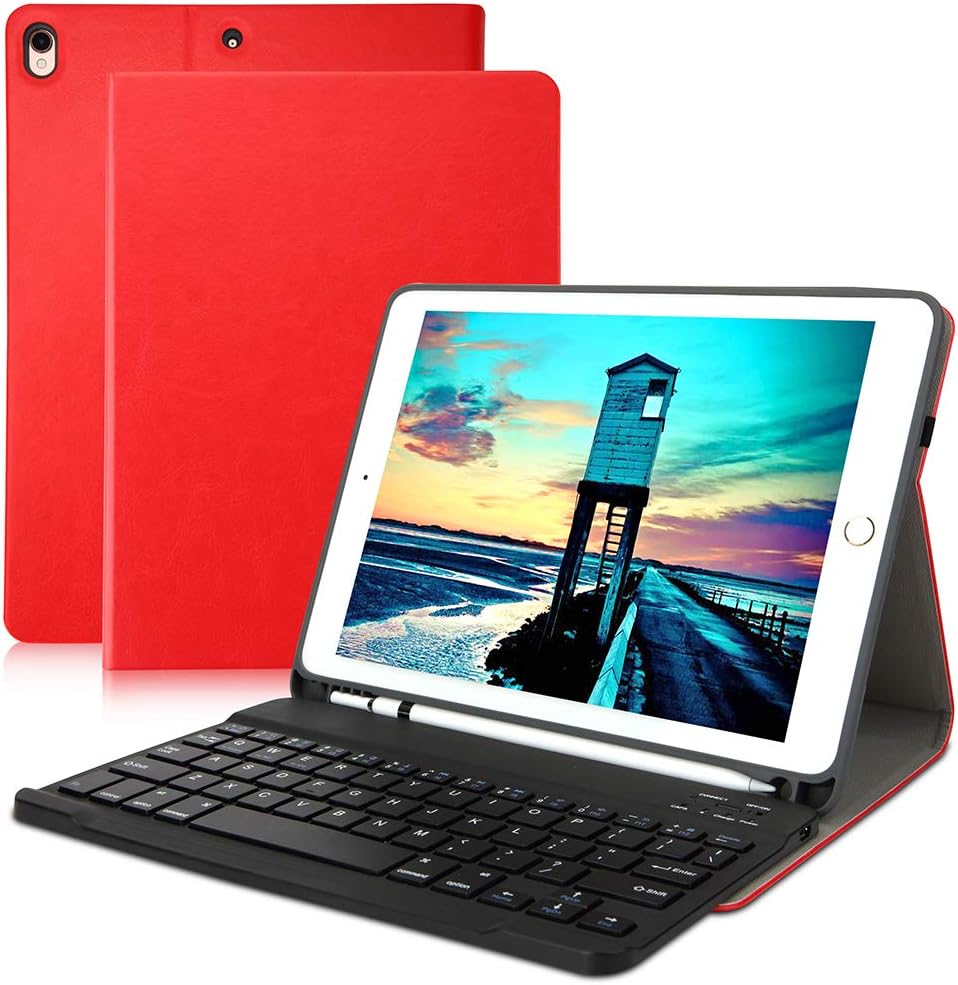 iPad Keyboard Case 10.5, Lightweight iPad Cover with Keyboard & Pencil Holder, Detachable Wireless/BT, Tablet Folio fits iPad Air 3rd 10.5 Inch 2019 /iPad Pro 10.5 2017 - Red