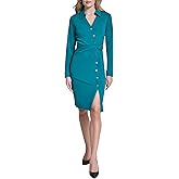 DKNY Womens Long Sleeve Collared Neck Sheath Dress