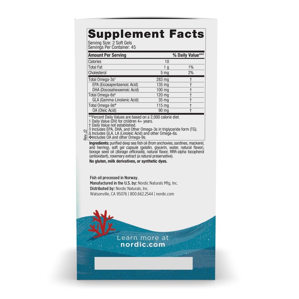 Nordic Naturals Complete Omega Jr., Lemon - 90 Mini Soft Gels - 283 mg Total Omega-3s & 35 mg GLA - Healthy Cognition, Nervous System Function - Non-GMO - 45 Servings