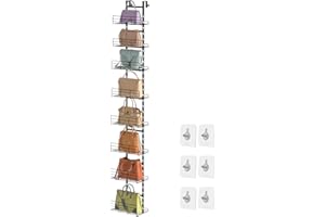 Aokitsink Purse Organizer Over The Door: Adjustable Metal Bag Handbag Organizer for Wall Detachable Purse Holder for Closet - Can Use As 1/2 Part Wall Mounted Adjustable Bag Rack with Stickers