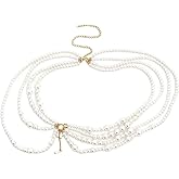 BAQOEYII Pearl Waist Chain, Layered Belly Body Chains, Bikini Belly Jewelry, Fashion Beach Rave Party Club Body Accessories, Women and Girls