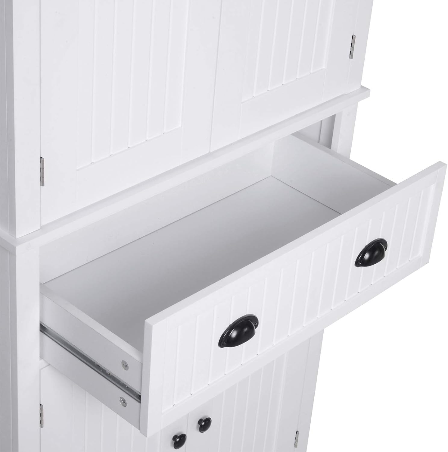 HOMCOM 72" Traditional Colonial Kitchen Pantry Cabinet with 2 Large Storage Areas, Drawer, and Adjustable Shelves, White: Furniture & Decor