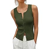 Saodimallsu Womens Sleeveless Sweater Vest Button Down Ribbed Knit Tank Top Scoop Neck Summer Trendy Vest Tops