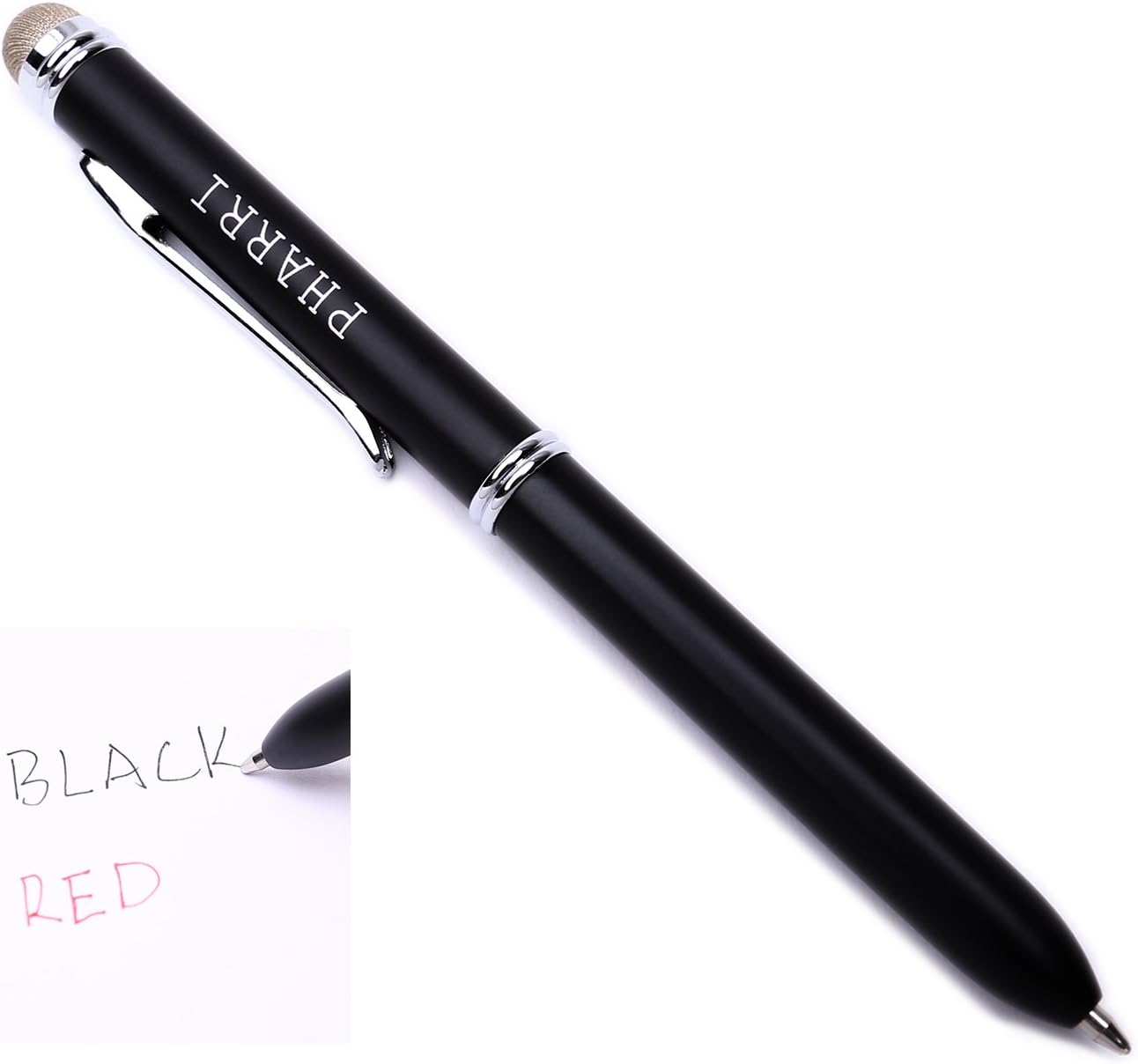 PHARRI Executive Microfiber Mesh Tip Stylus Pen with 2-in-1 (Black & Red Ink) Twist Ballpoint Stylus Pen for All Capacitive Touch Screen Smart Phones and Tablets (Black)