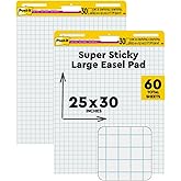 Post-it Super Sticky Easel Pad 25 x 30 Inches 30 Sheets/Pad 2 Pads (560) Large White Grid Premium Self Stick Flip Chart Paper Super Sticking Power