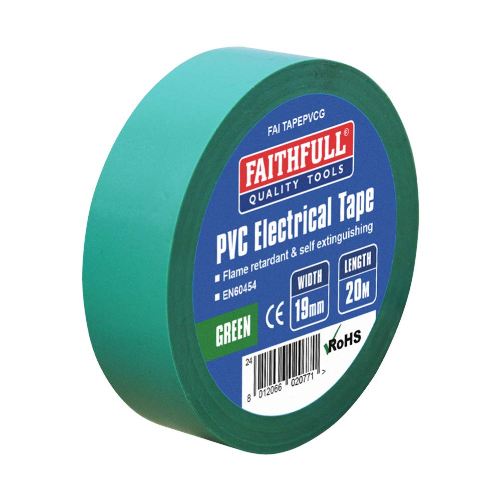 Faithfull FAITAPEPVCG Green PVC Electrical Tape 19mm x 20M - Green