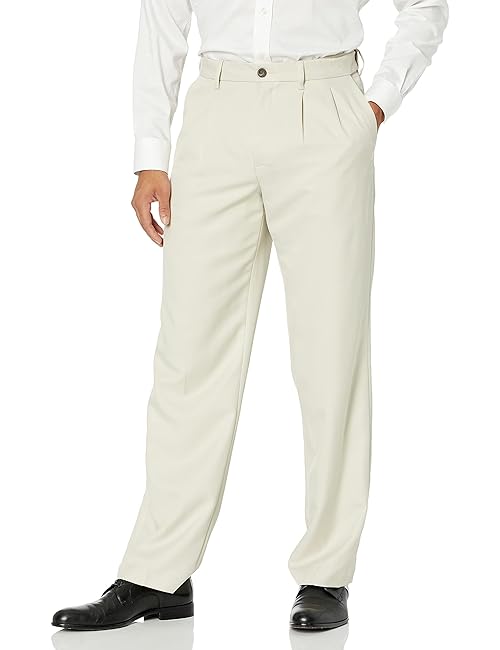 Amazon Essentials Men's Classic-Fit Expandable-Waist Pleated Dress Pant, Stone, 36W x 29L