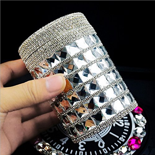 Follicomfy Bling Travel Crystal Diamond Auto Car Cigarette Ashtray Ash with Blue LED Light Smokeless Stand Cylinder Cup Holder,Silver