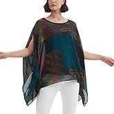 Wiiiwish Women's Floral Chiffon Blouse Batwing Summer Hippie Sheer Loose Caftan Poncho Tunic Shirt Tops