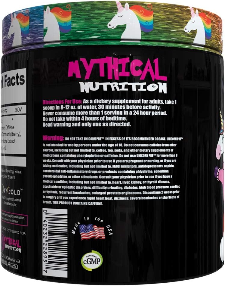 Mythical Nutrition Unicorn PRE Workout by Insane Labz, Pre Workout Powder with Edible Glitter, Extreme Energy Nitric Oxide Boosting, Beta Alanine Betaine Taurine AMPiberry, 35 Srvgs, Glitter Punch: Health & Personal Care