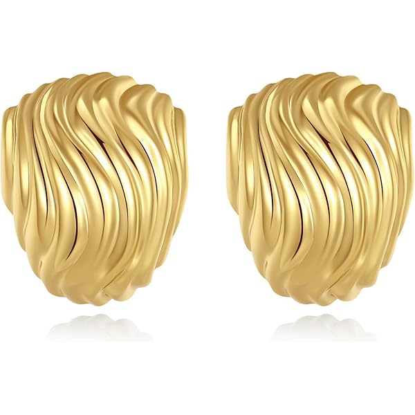 Gold Plated Chunky Vintage Stud Earrings - Textured Trendy Women's Jewelry