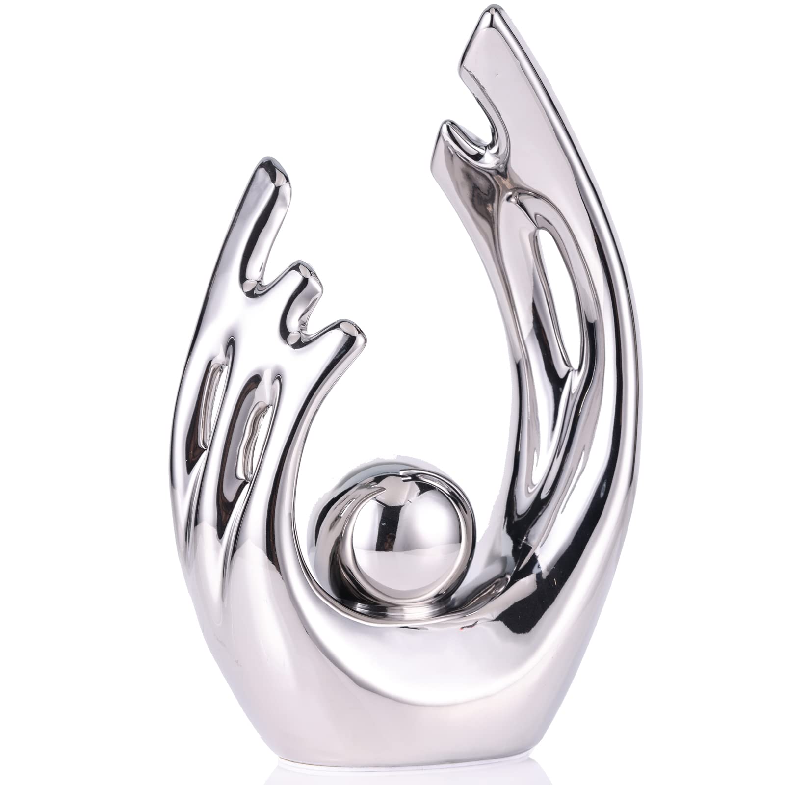 12"H Silver Coffee Table Decor,Funky Decor,Home Decor Accents,Gold Decor,Modern Art Ceramic Statue,TV Table Decor,Silver Centre de Table,Dining Table Decor,Shelf Decor Items,Mid Century Modern Decor