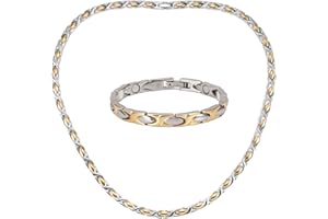 EnerMagiX Magnetic Necklace for Men & Women, Pure Titanium Magnetic Necklace and Stainless SteelBracelet Set, Fashion Jewelry Present (Silver to Gold)