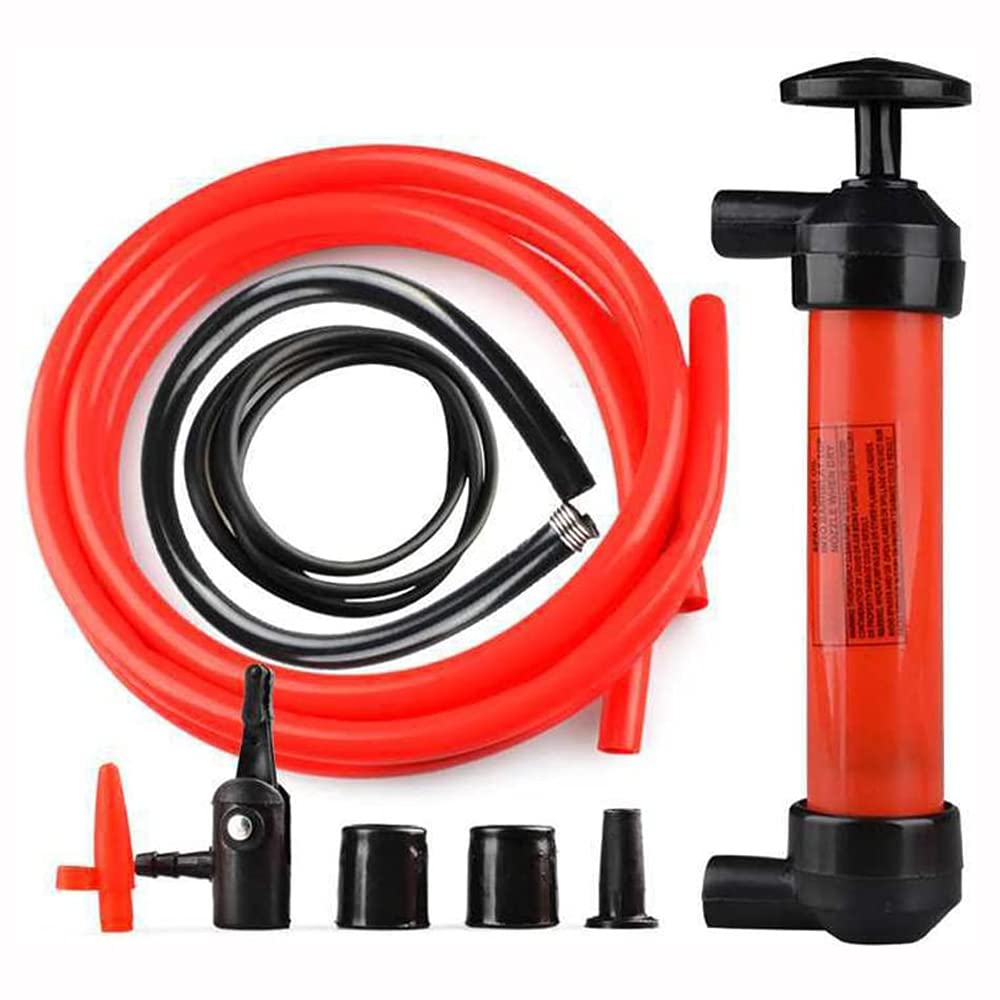 ANCLLO Portable Oil Pump Syphon Pump Oil Fuel Petrol Diesel Hand Water Siphon Transfer Kit Inflator Red