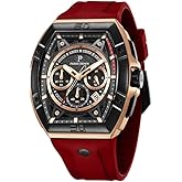 Paras Crown Watches for Men Tonneau 5ATM Waterproof Quartz Luxury Chronograph Analog Men's Wrist Watches Stainless Steel Case Mens Watches