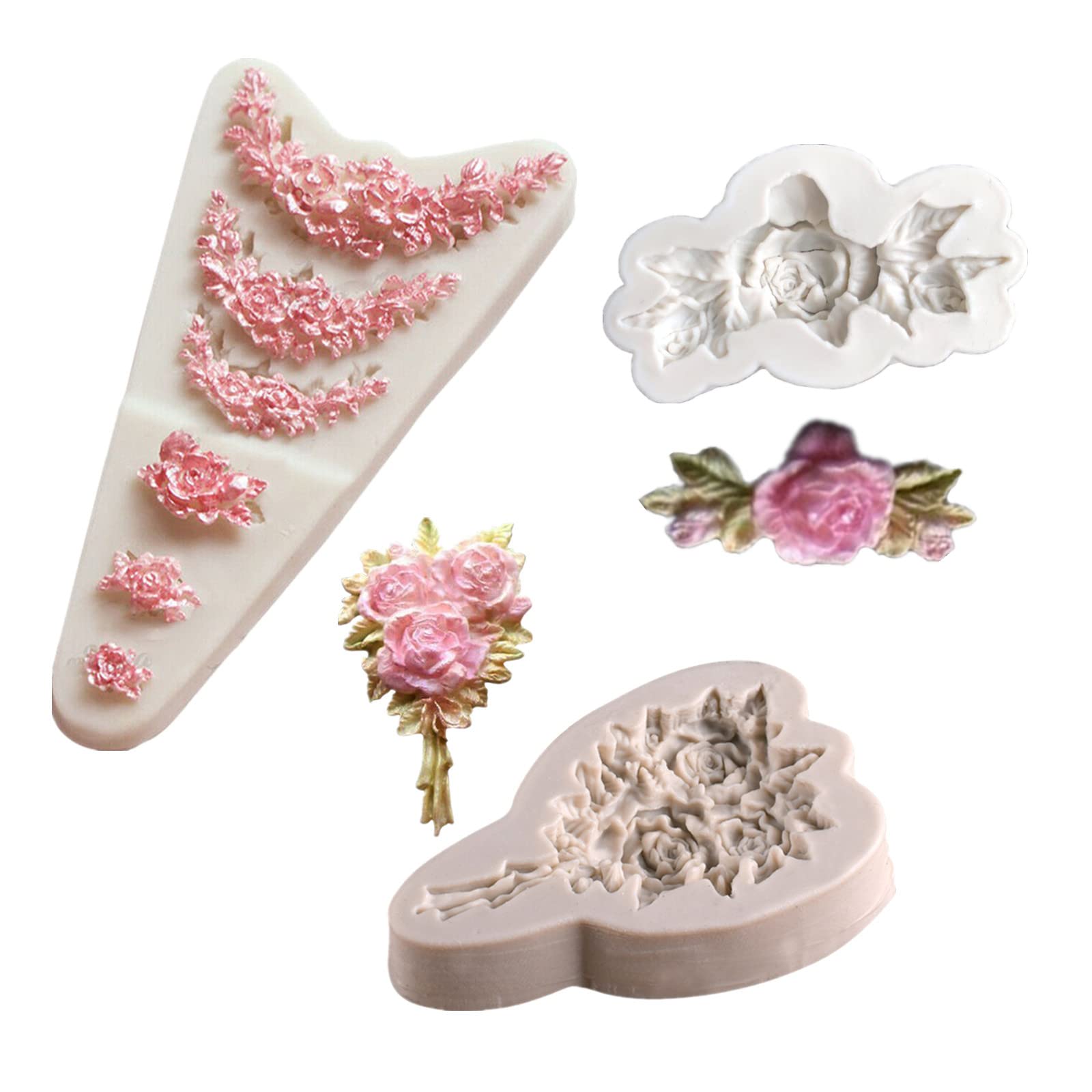 Photo 1 of 3Pcs Rose Wreath Flower Bouquet Leaves Fondant Molds for Wedding Cake Decorating Cupcake Topper Candy Chocolate Gum Paste Polymer Clay