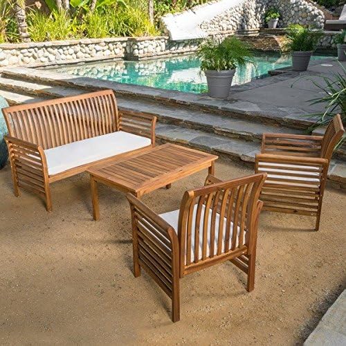 Patio Furniture Sets,Patio Conversation Sets,Brown Desmond Outdoor 4 Piece Conversation Set, Acacia Wood Chat Set with Cushions