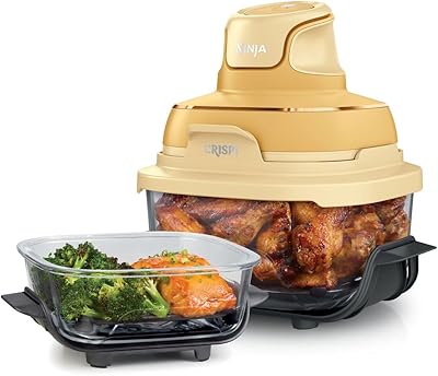 Ninja CRISPi Tragbare Heißluftfritteuse, 3,8 l & 1,4 l, 4-in-1: Heißluftfrittieren, Braten, Warmhalten, Aufknuspern, kompakt, 6 Portionen, 2 Glasbehälter & Deckel, 1700 W, Ingwerbraun FN101EUGD