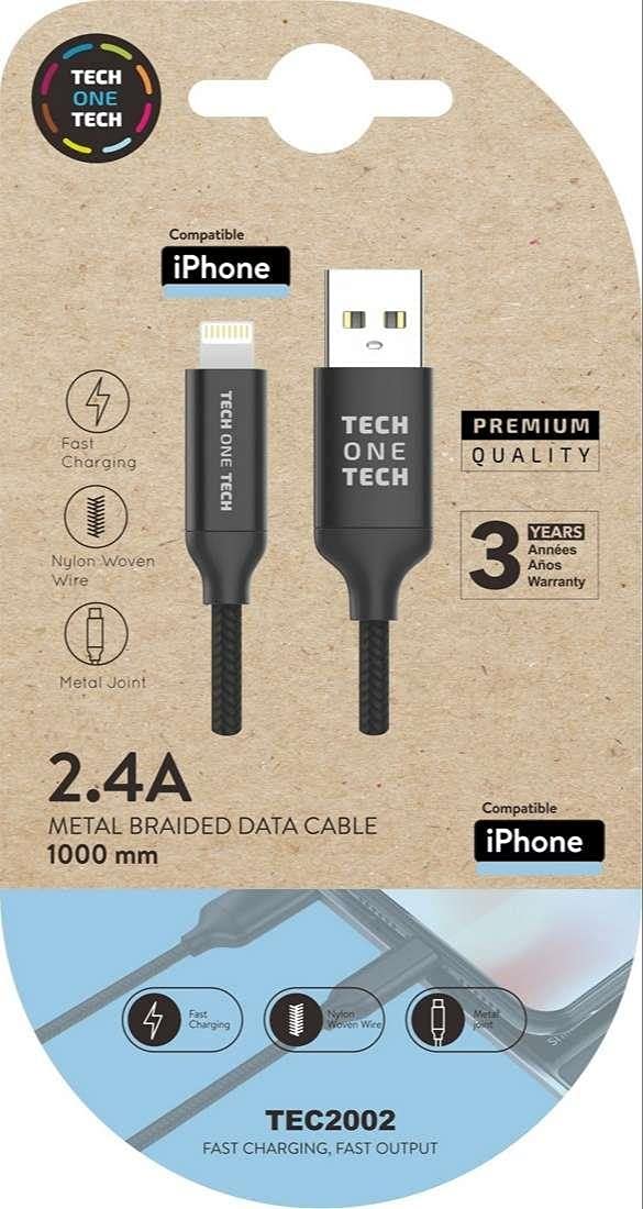 Cable USB 2.4 Tech One Tech Braided Nylon Type Apple Micro USB Length 1 m Black