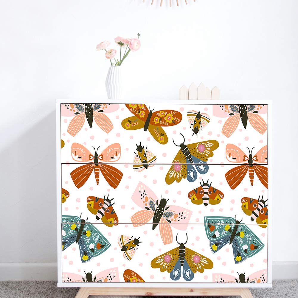 Alwayspon Butterfly Decals for MALM Dresser, Removable Drawer Front Stickers, Peel and Stick Furniture Sticker Skin, 3 Pcs x 31.6"x7.9"