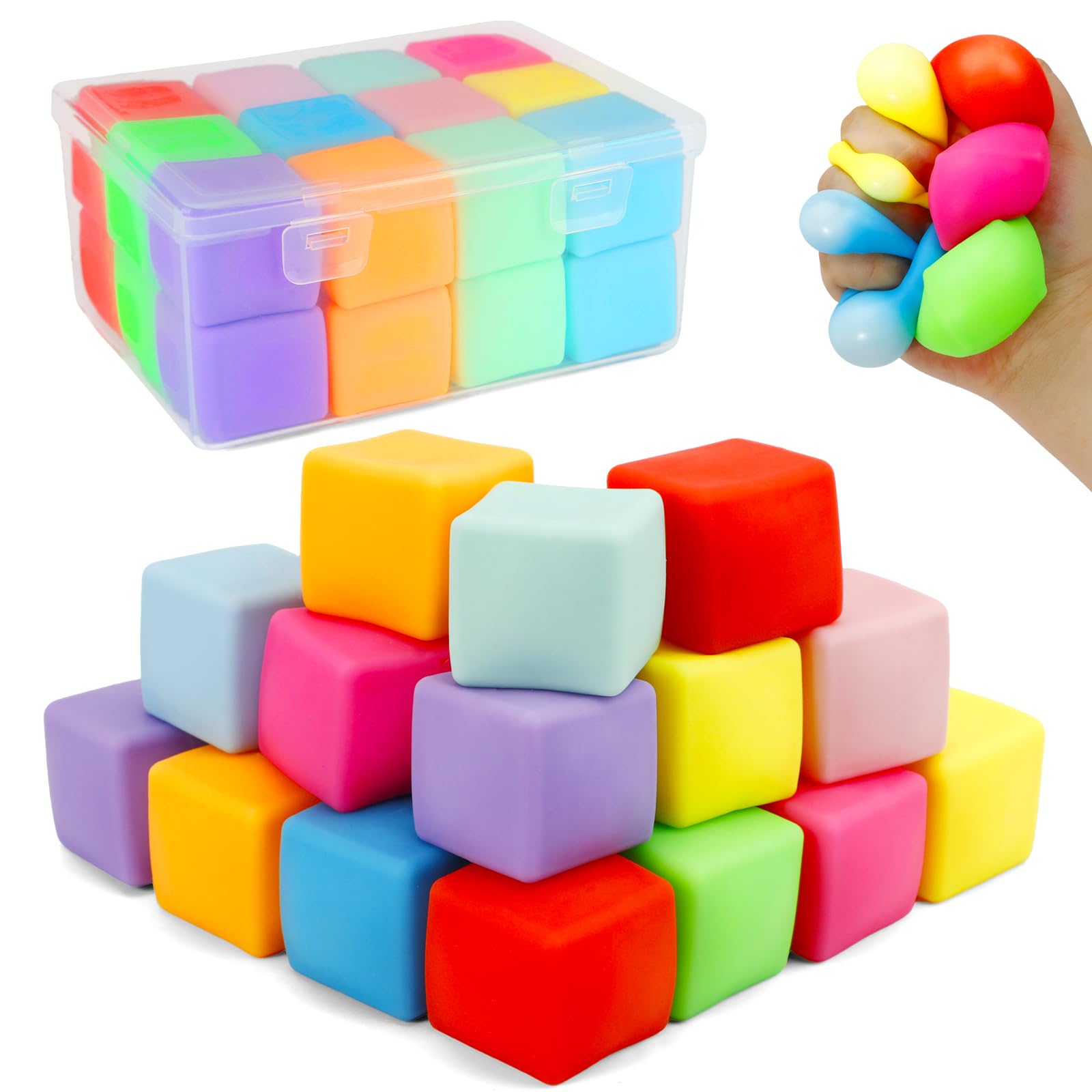Photo 1 of Squishy Fidget Toys, 24 Pack Stress Cube Balls Fidget Sensory Toys Bulk for Kids Adults Anxiety Relief Goodie Bag Stuffers Classroom Prizes Party Favors Teens Boys Girls Christmas Birthday Gifts