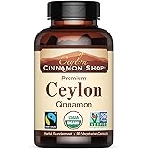 Ceylon Cinnamon Shop Organic Ceylon Cinnamon (100% Certified) Supplement, 90 Capsules