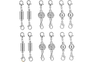 12PCS Magnetic Necklace Clasps Gold, Necklace Extender with Lobster Claw, Easy Use Closures for Bracelets and Extenders, Silv