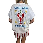 Cute Strawberry Beach Shirts Oversized Graphic Tees Women Short Sleeve Y2k Summer Tops 2000s Aesthetic Preppy Clothes