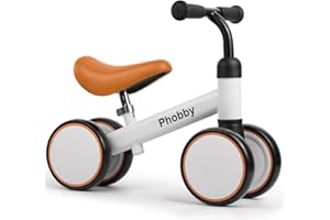 Phobby Baby Balance Bike for 1 2 Years Old Boys Girls, 4 Wheels Toddler Bike with Adjustable Seat, 12-24 Months Kids First Birthday Toy Gift